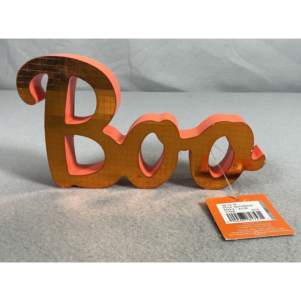 Kohl's Halloween Boo Orange Wood Tabletop Sign Decor New With Tags 2025